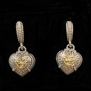 Judith Ripka Diamond Heart Drop Earrings (Sterling Silver & 18K Gold)